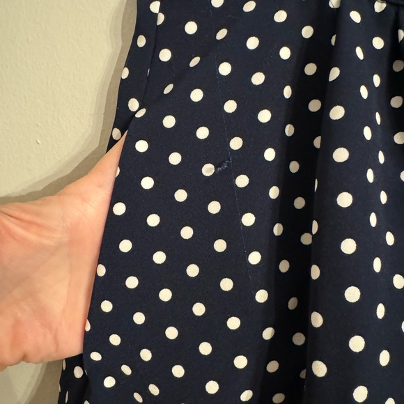 ModCloth Navy polka dot skirt with faux belt accent size L - Picture 3 of 7